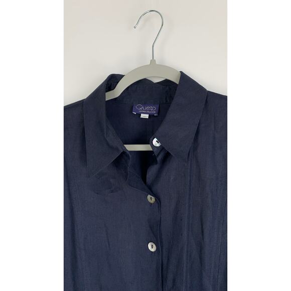 Queto Lifestyle Collection Linen Shirt Dress Maxi Womens 12 Blue Pockets Flawed - Picture 3 of 7